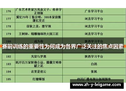 赛前训练的重要性为何成为各界广泛关注的焦点因素